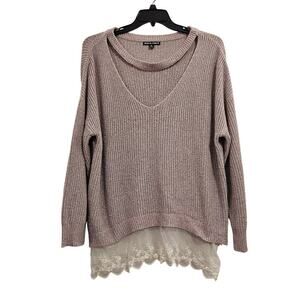 Boho Cut Out Neck Purple Sweater Lace Trim Size 3x.